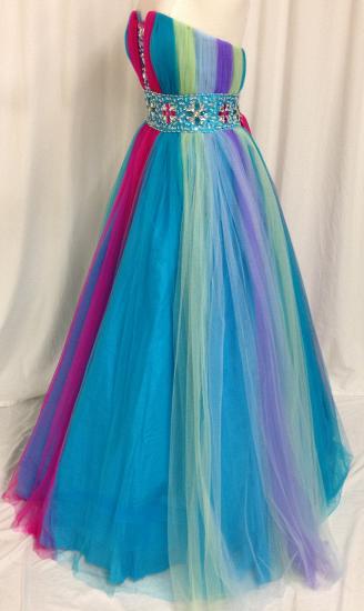Rainbow Sweetheart Tulle Ball Gown Prom Dress with Beadings Colorful Floor Length Lace-Up Evening Dresses