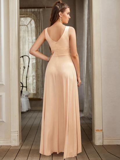 Burgundy Deep V-neck Sleeveless High split Prom Dress Empire Bridesmaid Dress_38