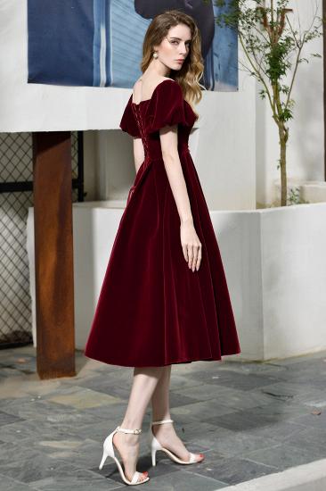 Arick | Unique Burgundy Bubble Sleeve V-neck Velvet Short Prom Dress_9