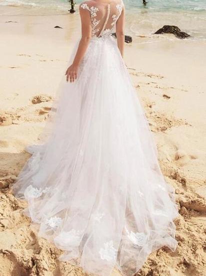 Sexy See-Through Mermaid Wedding Dress Jewel Lace Tulle Sleeveless Bridal Gowns  with Sweep Train_2