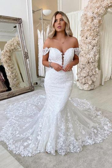 Off The Shoulder Mermaid Appliques Wedding Dresses | Lace Backless Bridal Gowns_1