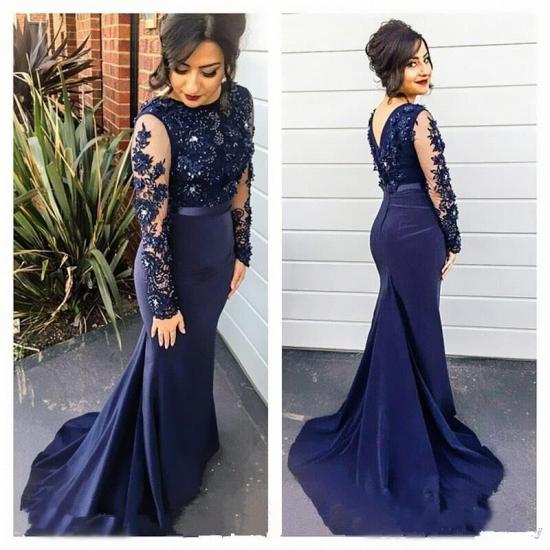 Delicate Lace Appliques Beading Prom Dress Mermaid Long Sleeve_3