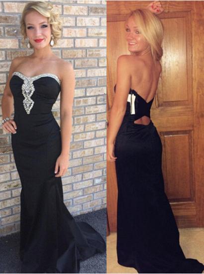 Strapless Black Mermaid Evening Dress Beaded 2022 Prom Dresses with Open Back_3