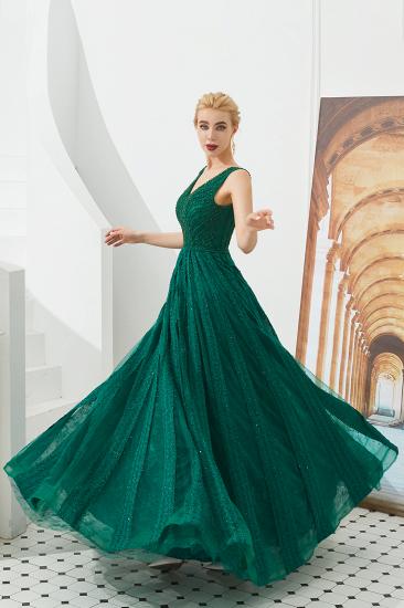 Harriet | Glänzendes Smaragdgrün Sexy Abendkleid mit V-Ausschnitt und Princess-Linie und tiefem Rücken und Falten_7