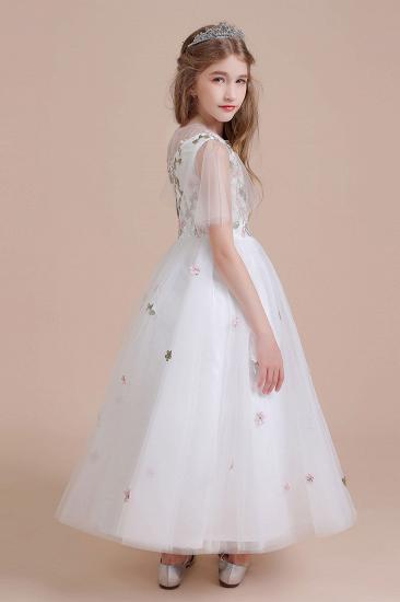Lovely Embroidered Tulle Flower Girl Dress | Short Sleeve Little Girls Pegeant Dress Online_9
