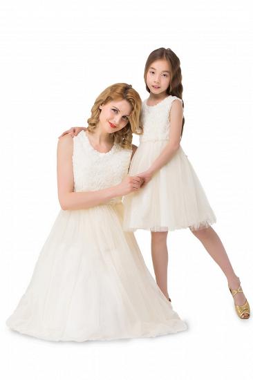 HEIDI| A-line Knee Length Tulle Jewel Sleeveless Lace Mother Daughter Dresses_7