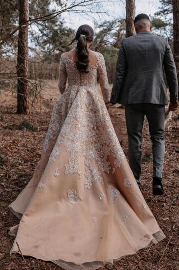 champagne wedding dresses with sleeves | Wedding dresses A line lace_2