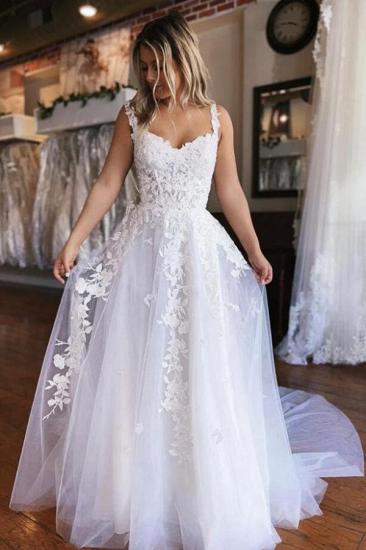 Simple Off Shoulder Lace A line Wedding Dress Bridal Gowns_2