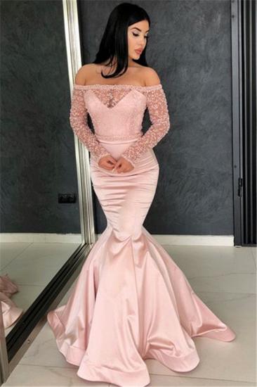 Pink Long Sleeves Off Shoulder Evening Dresses | Sexy Lace Mermaid Evening Gowns 2022