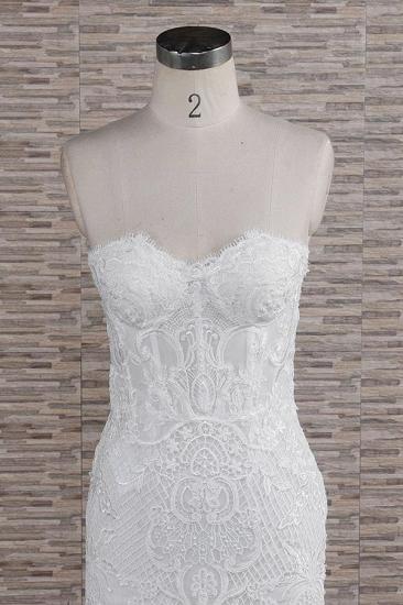 Chic-Schatz-Meerjungfrau-Spitze-Hochzeitskleid | Weiße ärmellose Brautkleider mit Applikationen_5