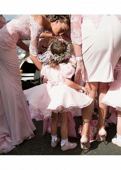 Shop Günstige Chiffon Off-the-Shoulder Pink Half Sleeves Mermaid Bridesmaid Dress_3