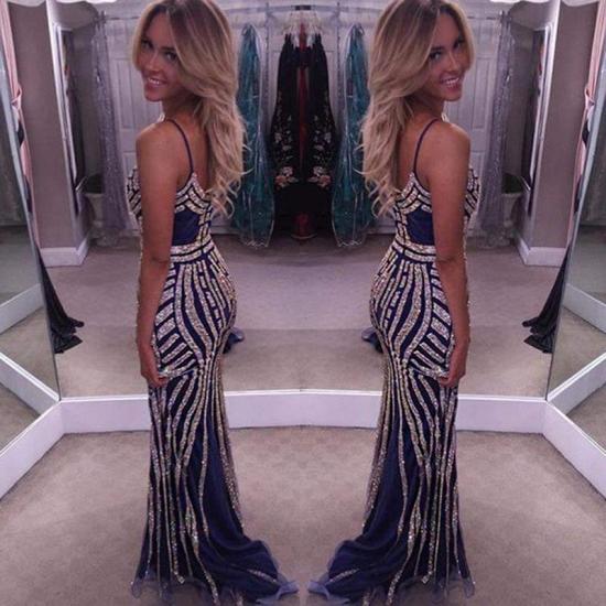 2022 Full Beadings Crystals Spaghetti Straps Prom Dresses Sleeveless Popular Evening Gowns_4