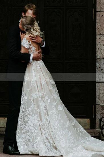 Charming Off Shoulder Floral Lace Bridal Gown Princess White Aline Wedding Dress_2