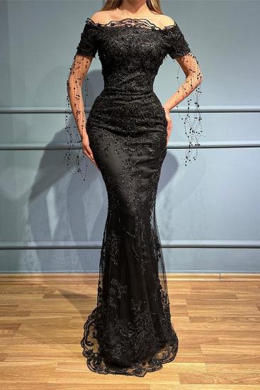 Black evening dresses with sleeves | Lace prom dresses_1