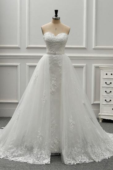 TsClothzone Stylish Strapless Sweetheart Tulle White Wedding Dress Appliqes Sleeveless A-Line Bridal Gowns On Sale_2
