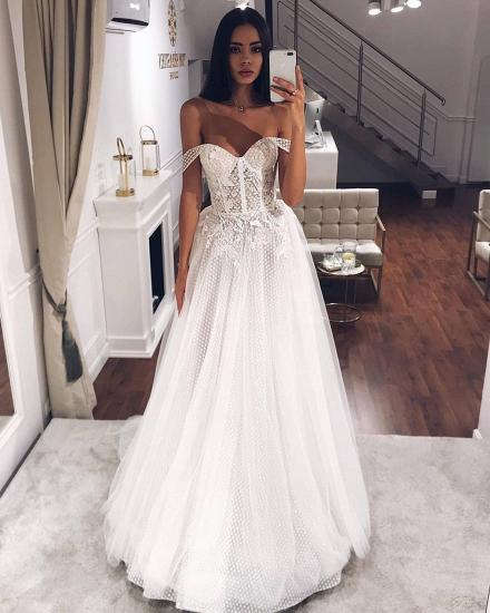 Unique Off-the-shoulder White Tulle Princess Wedding Dress_2