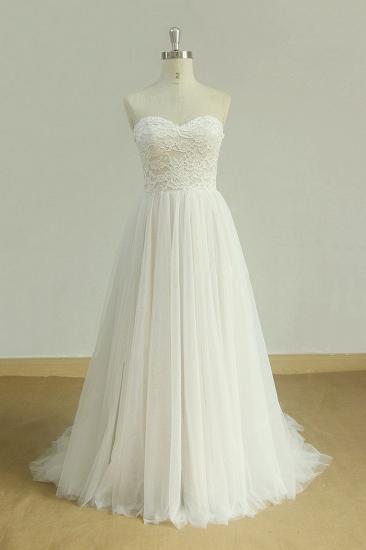 Sexy Sweetheart White Tulle Wedding Dress | Lace A-line Ruffles Bridal Gowns