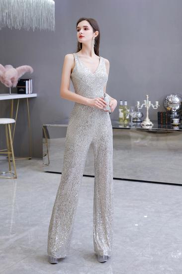 Sexy Shining V-neck Silver Sequin Sleeveless Prom Jumpsuit_9