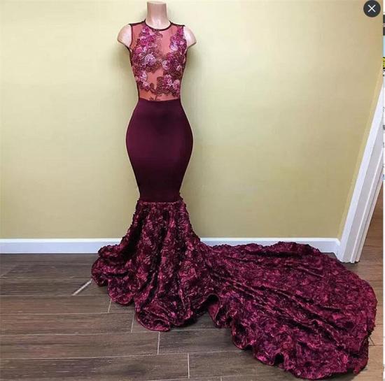New Arrival Mermaid Burgundy Prom Dresses 2022 Sleeveless Appliques Evening Gowns_3