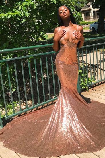 Sexy Spaghetti Sequins Mermaid Prom Dress Sparkly V-Neck evening Wear