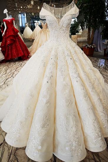TsClothzone Affordable Jewel Off-the-shoulder A-line Wedding Dresses With Appliques Ivory Ruffles Lace Bridal Gowns On Sale_1