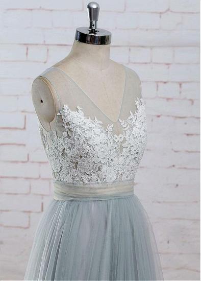Gray See-through Bodice A-line Appliques Bridesmaid Dress_2