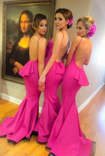 Backless Mermaid Bridesmaid Dresses Sexy Spaghetti Straps 2022 Sleeveless Evening Dresses with Open Back_1