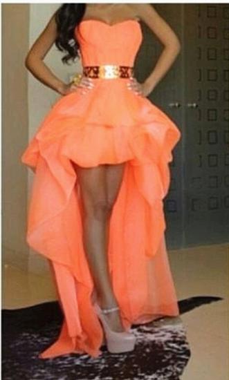 Chiffon Sweetheart Hi-lo Orange Homecoming Kleider mit Goldgürtel Nette Plus Size Ballkleider