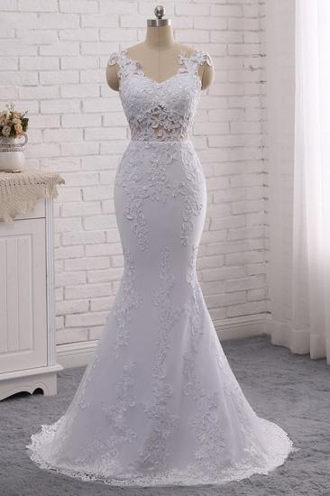 TsClothzone Stylish Jewel Mermaid Lace Appliques Wedding Dress White Sleeveless Beadings Bridal Gowns with Overskirt On Sale_7