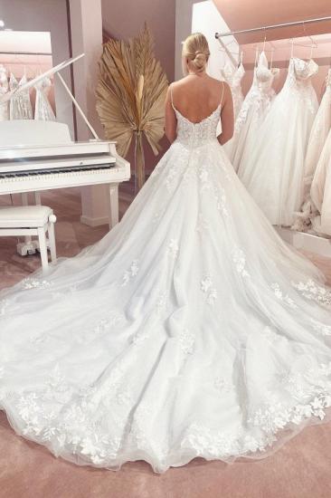 Elegant Spaghetti Strap A-Line Lace Appliquéd Tulle Wedding Dress_2