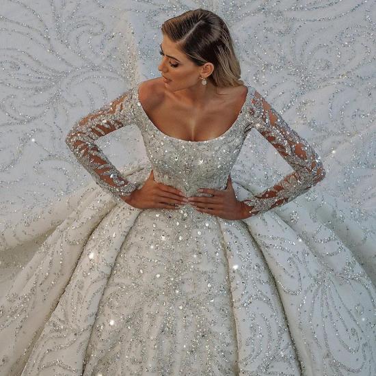 Luxurious Princess Ball Gown Long Sleeves Sparkly sequins Bridal Gowns with Sweep Train_6