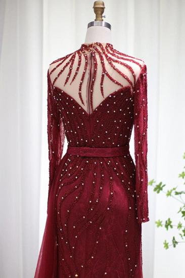 Sparkly Burgund Langarm Meerjungfrau Ballkleider Luxus Abendkleider_4