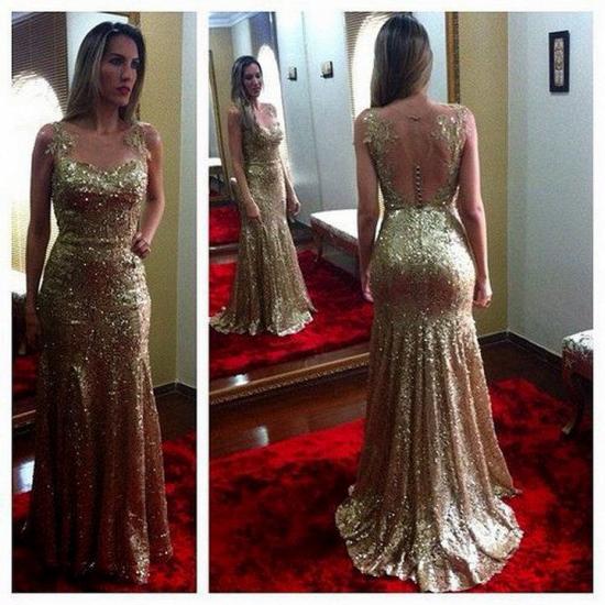 Open Back Sexy Gold Sequined 2022 Evening Gowns Sleeveless Applique Mermaid Party Dresses CJ0169_2
