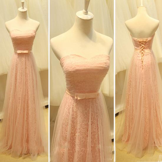 Rosa Spitzen-reizende lange Abschlussball-Kleider bedeckt durch schiere Tüll-Schatz-hübsche nette Abendkleider mit Bowknot_2