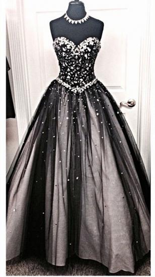 Sparkly A-Line Sweetheart Black Wedding Dress with Rhinestone Beautiful Lace-Up Quinceanera Dress_1