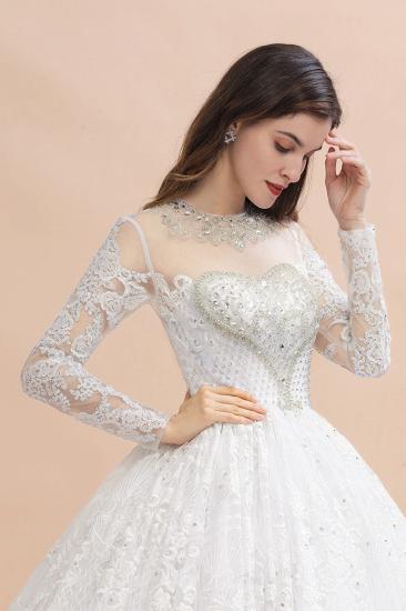 Glamorous Long Sleeve Beads White/Ivory Lace Appliques Wedding Dress_10