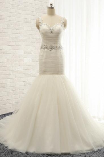 TsClothzone Unique Ivory Straps Mermaid Wedding Dresses Tulle Ruffles Sequins Bridal Gowns Online_2