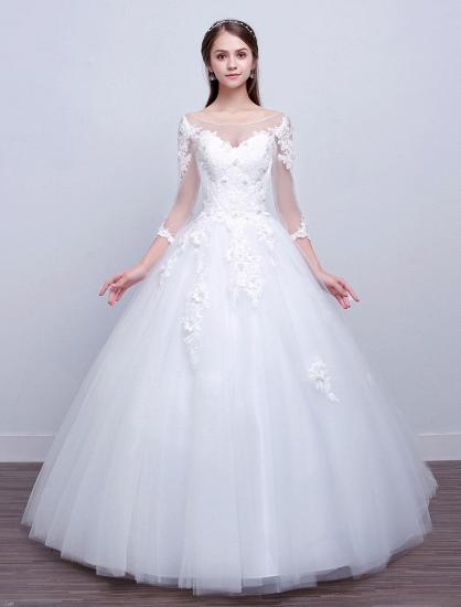 Jewel Tulle Lace Appliques 3/4 Sleeves Ball Gown Wedding Dresses_1