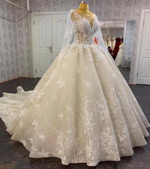 Glamorous Long Sleeves Lace A-line Bridal Gown Pirncess Wedding Dress_2