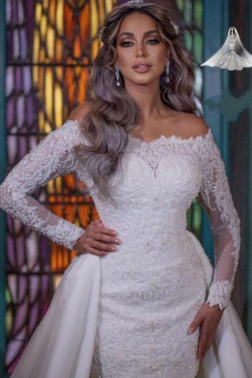 Gorgeous Off Shoulder Long Sleeves mermaid Bridal Gown with Detachable Train_4