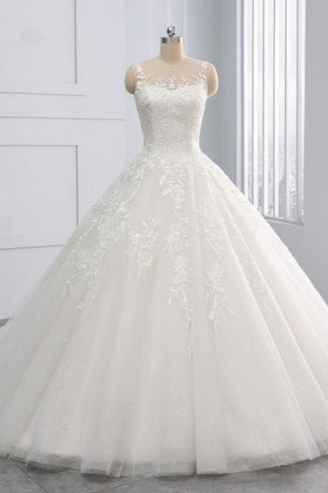 TsClothzone Affordable Ball Gown Jewel Tulle Lace Wedding Dress Ruffles Sleeveless Appliques Bridal Gowns Online_2