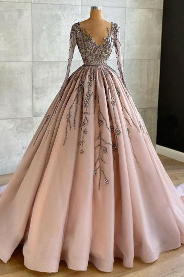 Luxury Long Sleeves V-Neck Floral Appliques Ball Gown