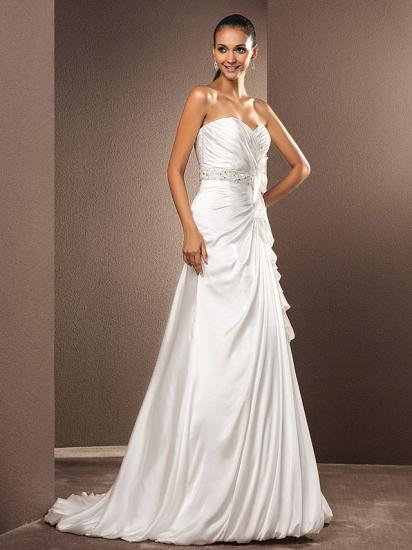 A-Line Wedding Dresses Sweetheart Satin Chiffon Strapless Bridal Gowns with Court Train_3