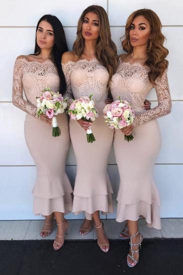 Sexy Mermaid Off-shoulder Lace Appliques Prom Dresses | Elegant Mermaid Ankle Length Wedding Party Dresses_3