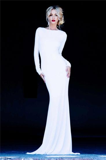 Long Sleeve Sheath Sexy Evening Dresses 2022 Open Back Sweep Train Prom Gowns_1