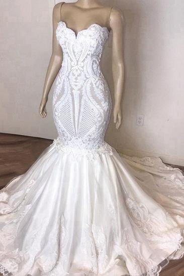 Stunning Strapless Mermaid White Beach Wedding Dress | Sexy Low Back Bridal Gowns on Sale