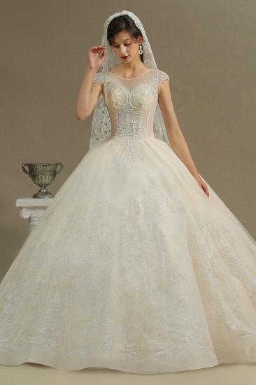 Cap Sleeve Aline Cathedral wedding dress Tulle Lace Appliques Garden Bridal Gown_5