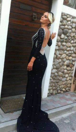 Long Sleeve Mermaid Sexy Prom Gowns 2022 Scoop Open Back Beadings Evening Dresses_3