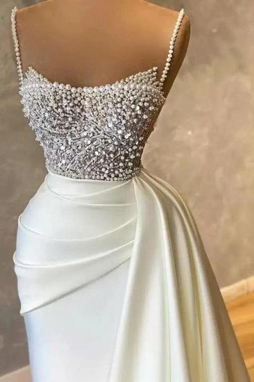 Amazing Sequins Pearls Mermaid Prom Dress Sleeveless Evening Maxi Dress with Cape_3