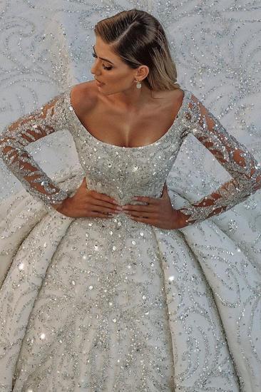 Luxurious Princess Ball Gown Long Sleeves Sparkly sequins Bridal Gowns with Sweep Train_3